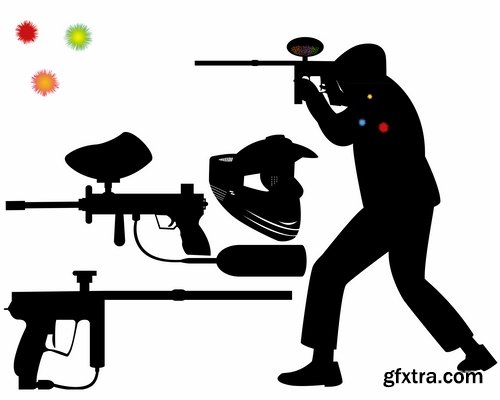 Collection of vector picture extreme sport of paintball 25 Eps