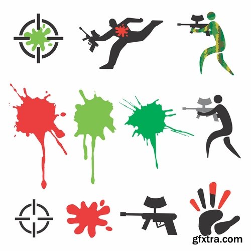 Collection of vector picture extreme sport of paintball 25 Eps