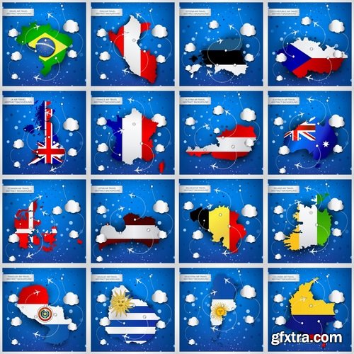 Collection of vector image of tourism business infographics different countries travel 25 Eps