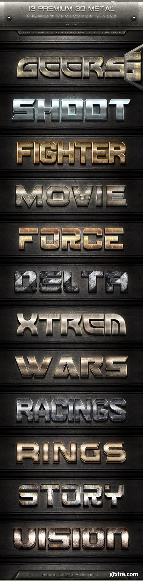 GraphicRiver - 12 Premium 3D Metal Text Effect Styles + Actions 7911489