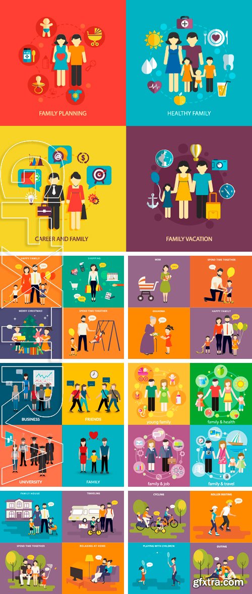 Stock Vectors - Business concept flat icons set of family planning health career and vacation infographic design elements vector illustration
