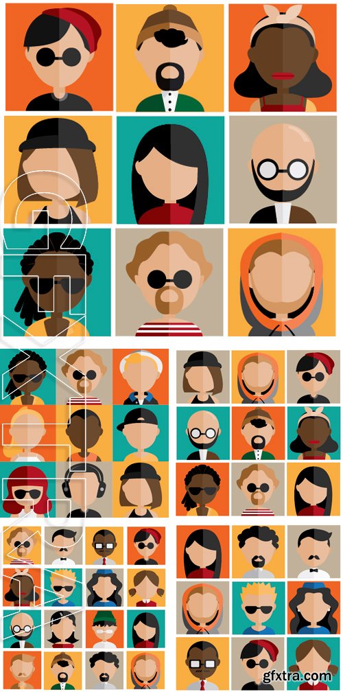 Stock Vectors - Diversity Interracial Community People Flat Design Icons Concept