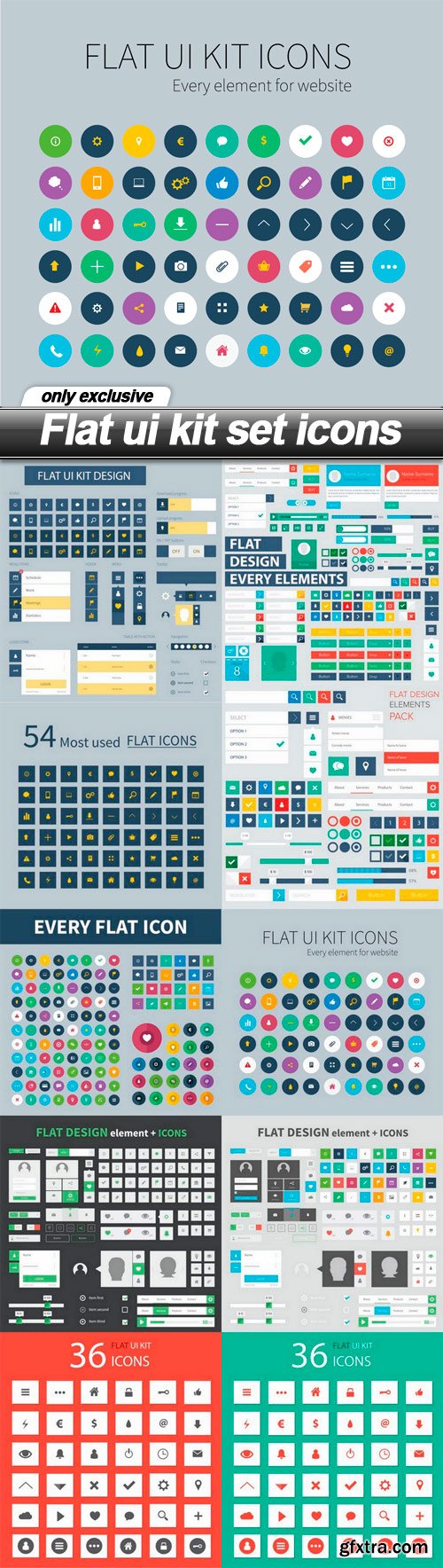 Flat ui kit set icons - 10 EPS