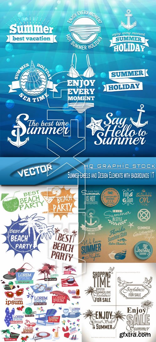 Stock Vector - Summer Labels and Design Elements with backrounds 17