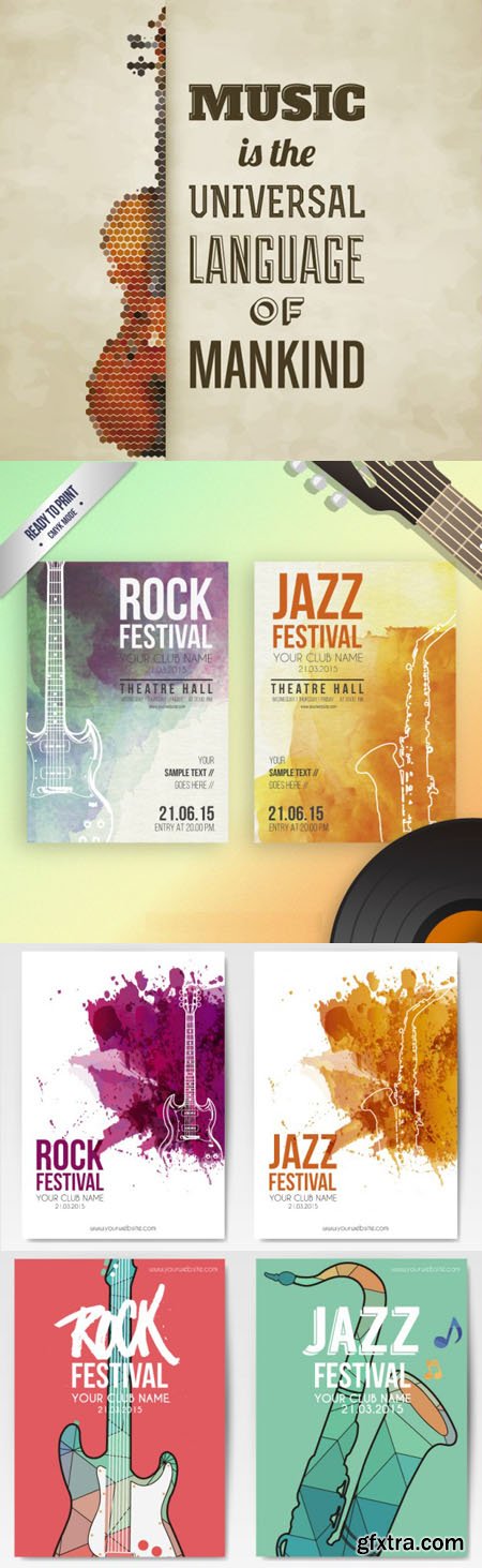 Music Festival Posters Vector Set