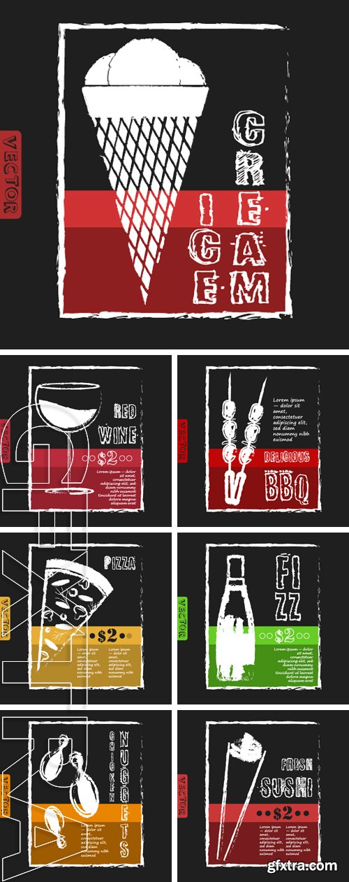 Stock Vectors - Menu design. Vector image of engraving on black background