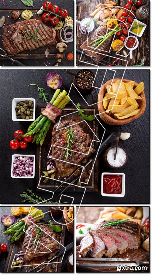 Beef steak on wooden table - Stock photo