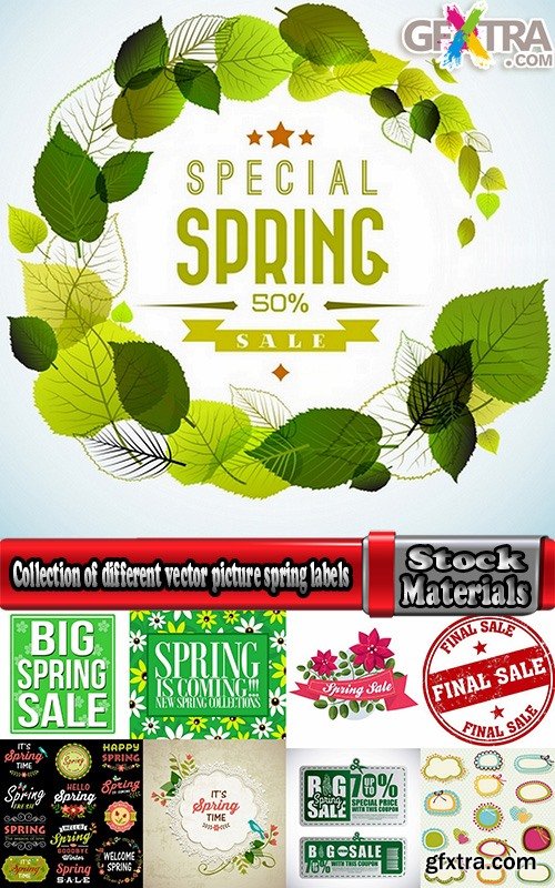 Collection of different vector picture spring labels 25 Eps