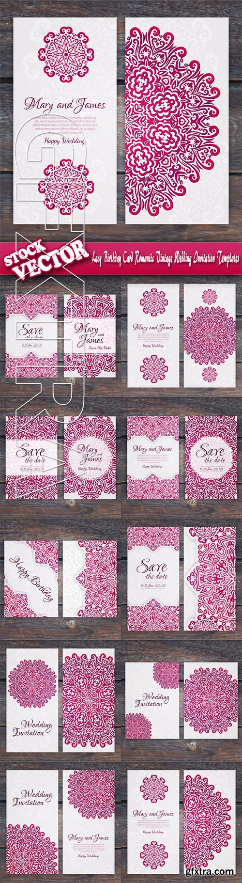 Stock Vector - Lacy Birthday Card Romantic Vintage Wedding Invitation Templates