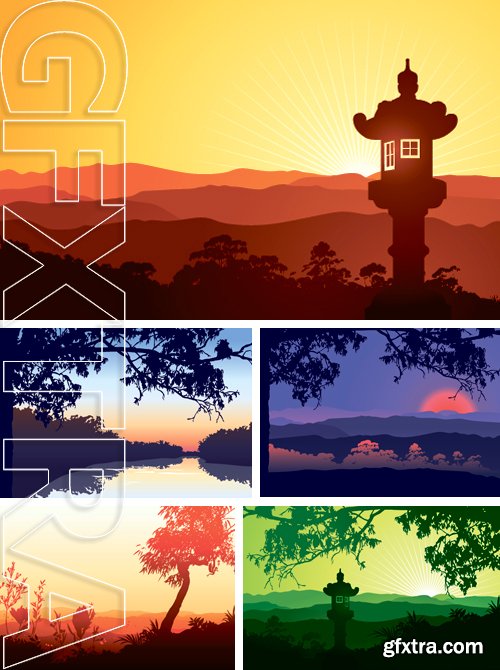 Stock Vectors - Sunset in a valley - Illustration