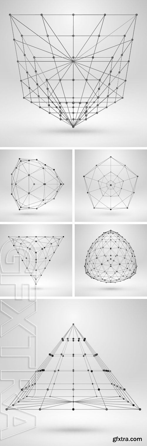 Stock Vectors - Wireframe Polygonal Element. Abstract Geometric 3D Object with Thin Lines