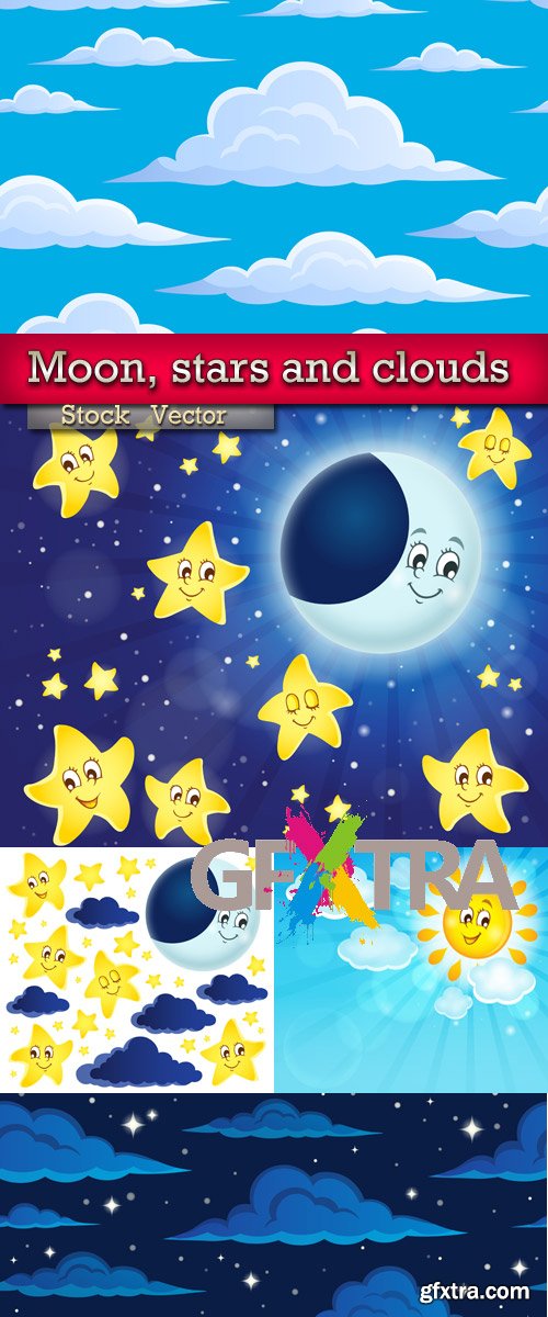 Moon, Stars & Clouds in Vector 5xEPS