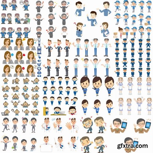 Collection vector cartoon image of different professions #2-25 Eps