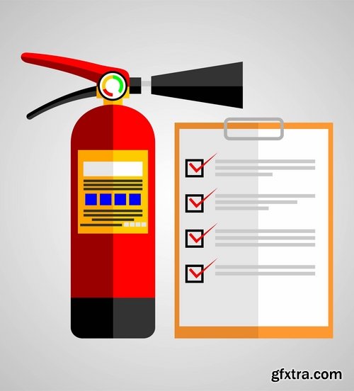 Collection of vector picture fire extinguisher system and the protection of firefighter 25 Eps