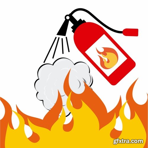 Collection of vector picture fire extinguisher system and the protection of firefighter 25 Eps