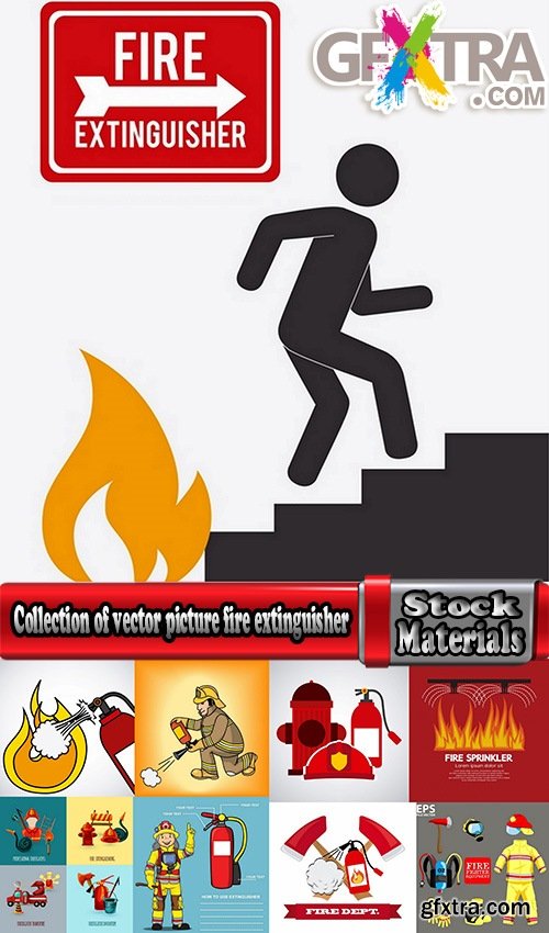 Collection of vector picture fire extinguisher system and the protection of firefighter 25 Eps