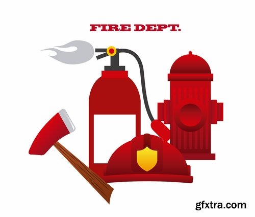 Collection of vector picture fire extinguisher system and the protection of firefighter 25 Eps