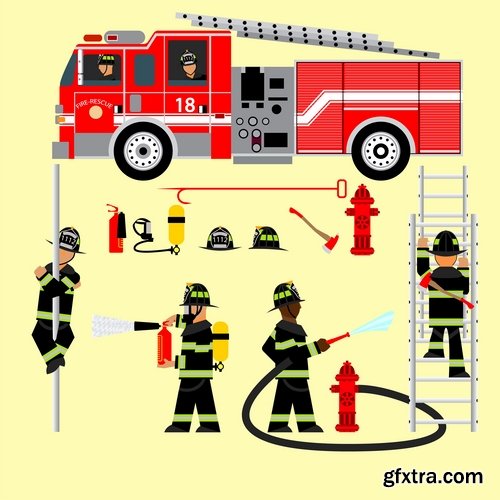 Collection of vector picture fire extinguisher system and the protection of firefighter 25 Eps