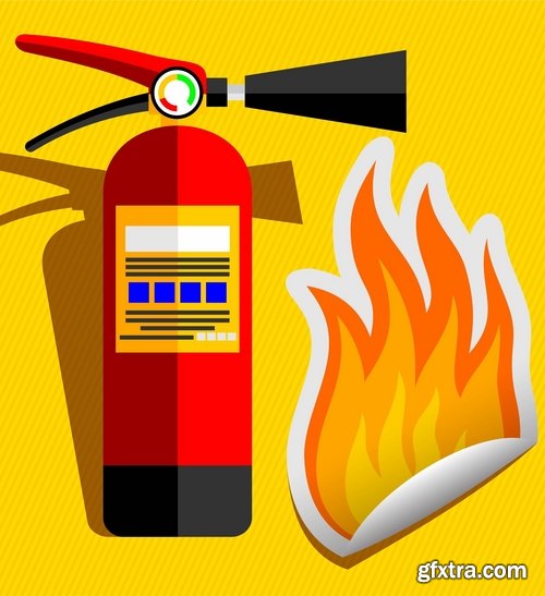 Collection of vector picture fire extinguisher system and the protection of firefighter 25 Eps