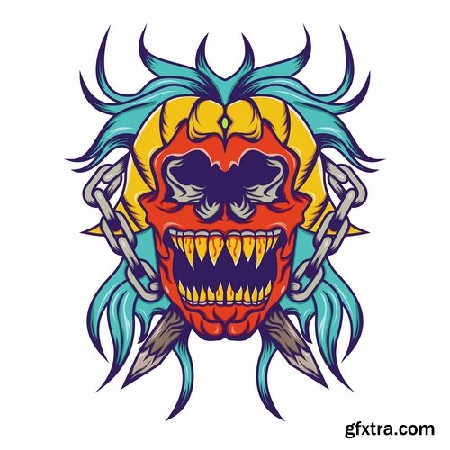 Collection of vector image printing on a T-shirt abstraction monster 25 Eps
