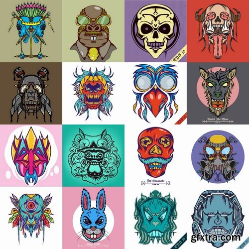 Collection of vector image printing on a T-shirt abstraction monster 25 Eps