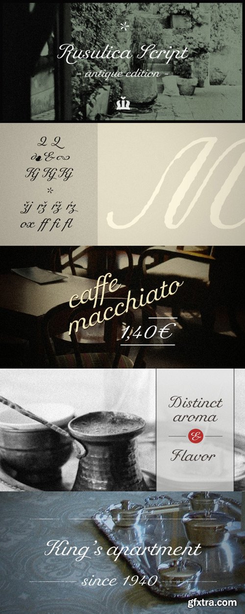 Rusulica Script Antique Font Family $24