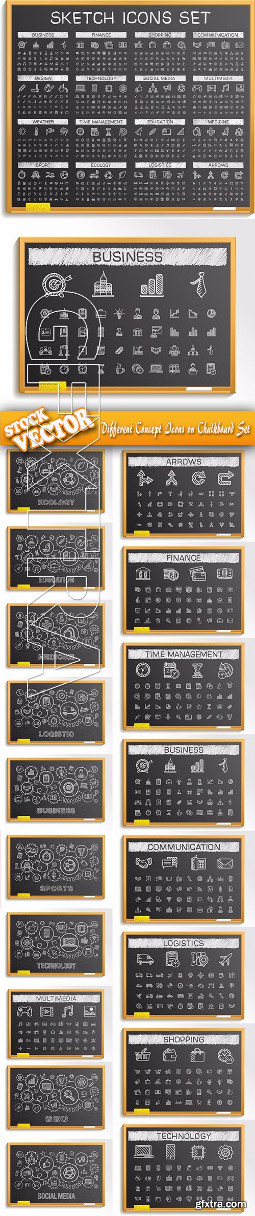 Stock Vector - Different Concept Icons on Chalkboard Set