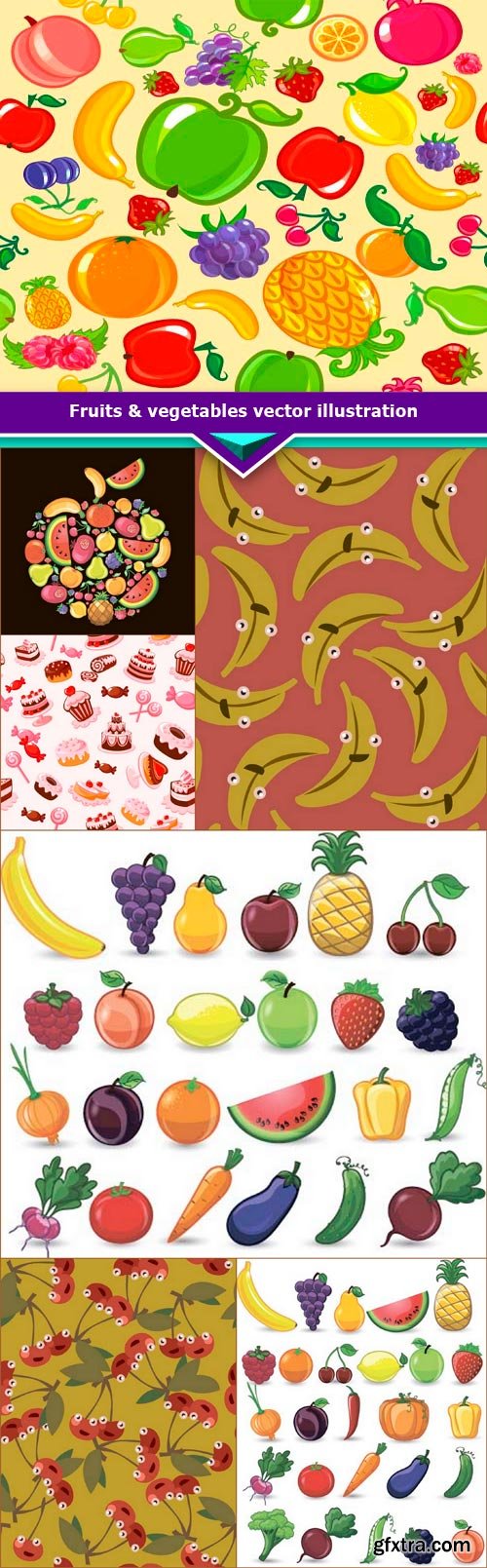 Fruits &amp; vegetables vector illustration 7x JPEG