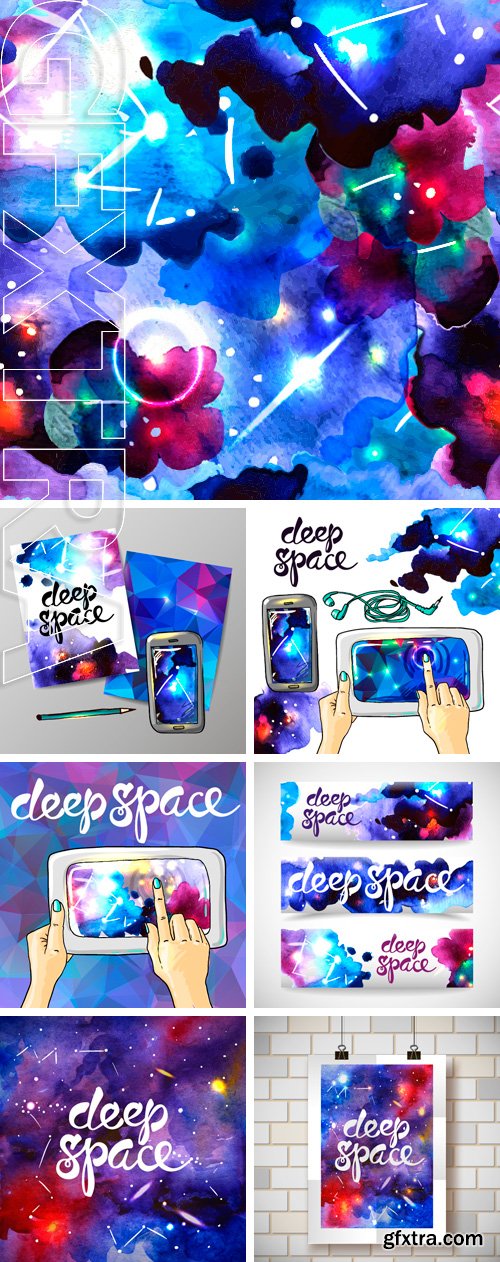 Stock Vectors - Beautiful hand drawn banners watercolor space for your design