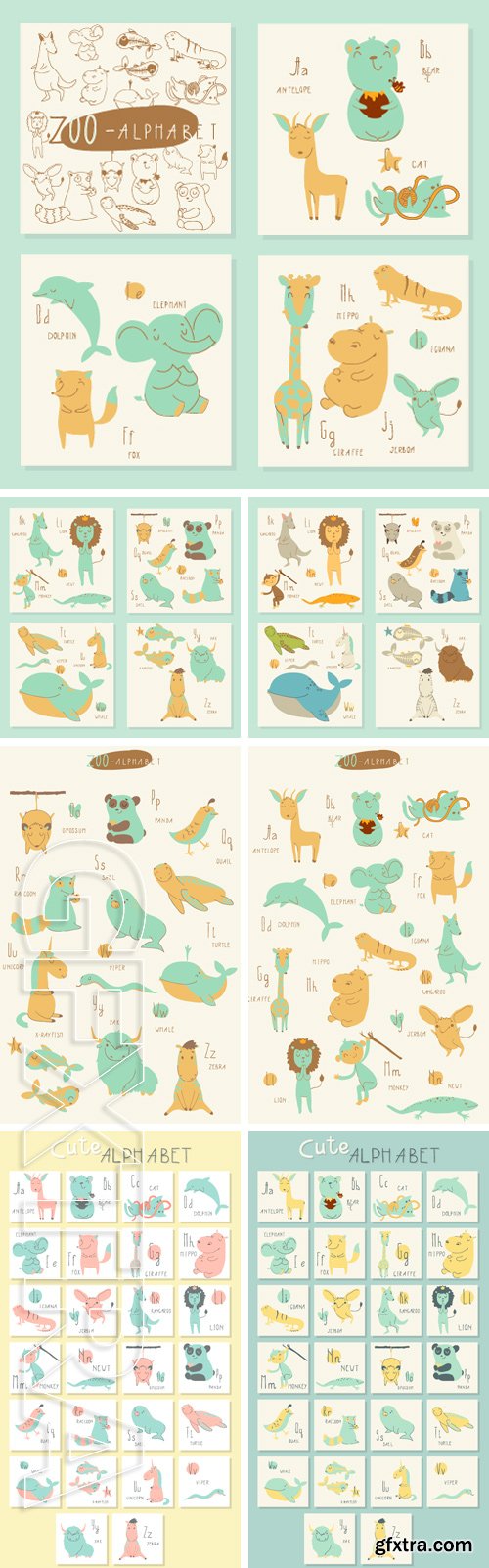 Stock Vectors - Cute zoo alphabet in vector. Isolated illustration of cute animals. Learn English