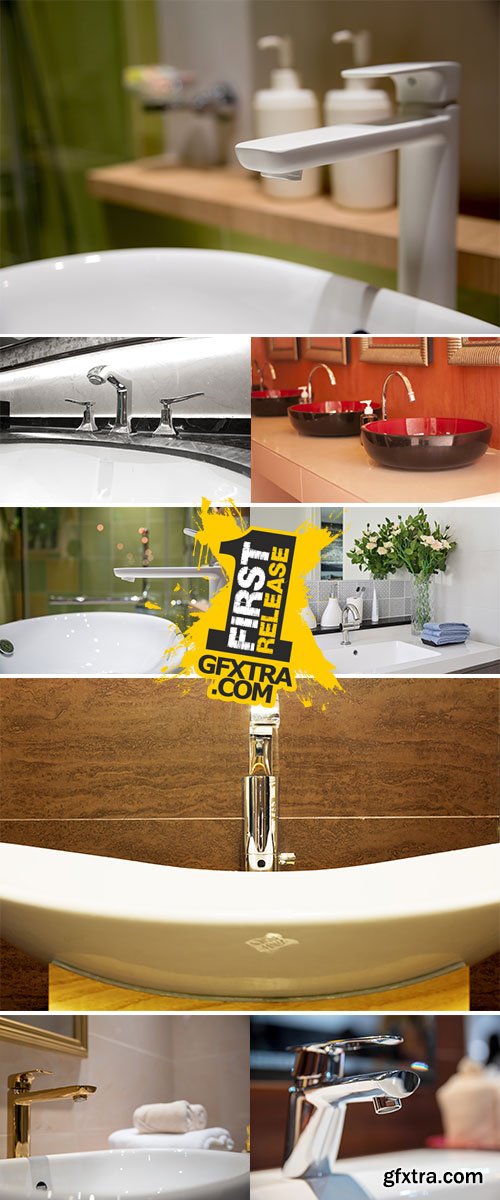 Stock Photo: Modern faucet and wash basin in luxury bathroom