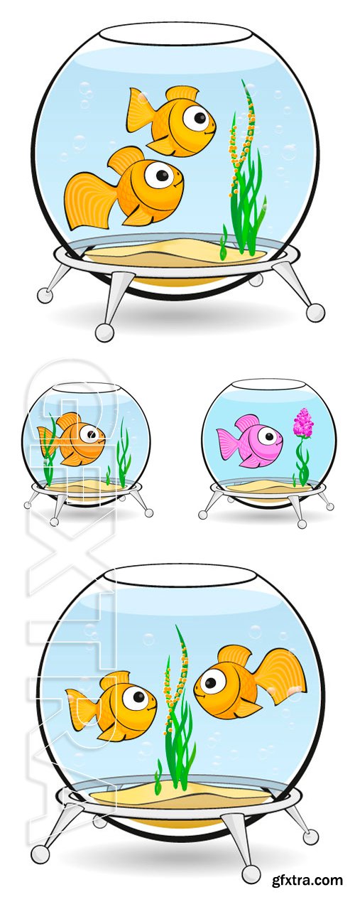 Stock Vectors - Goldfish swim in an aquarium between algae