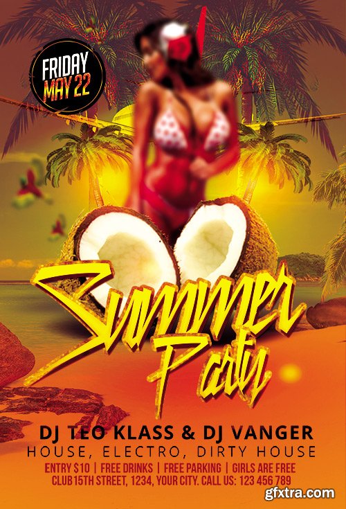 Summer Party Premium Club flyer PSD Template + FB Cover