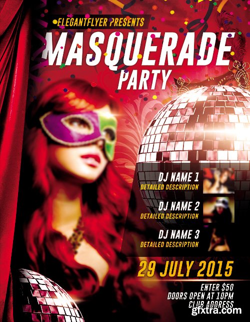 Masquerade Party Flyer PSD Template + FB Cover