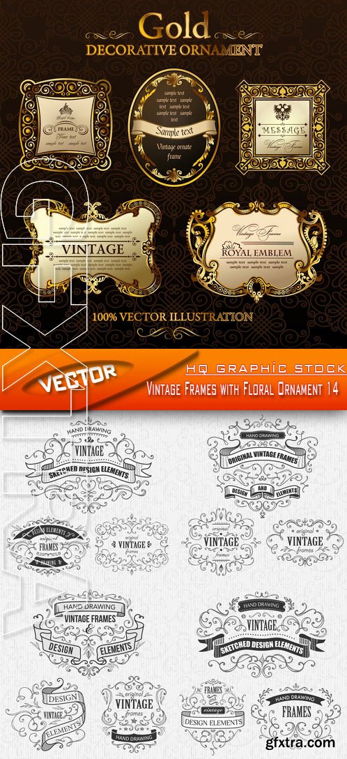 Stock Vector - Vintage Frames with Floral Ornament 14