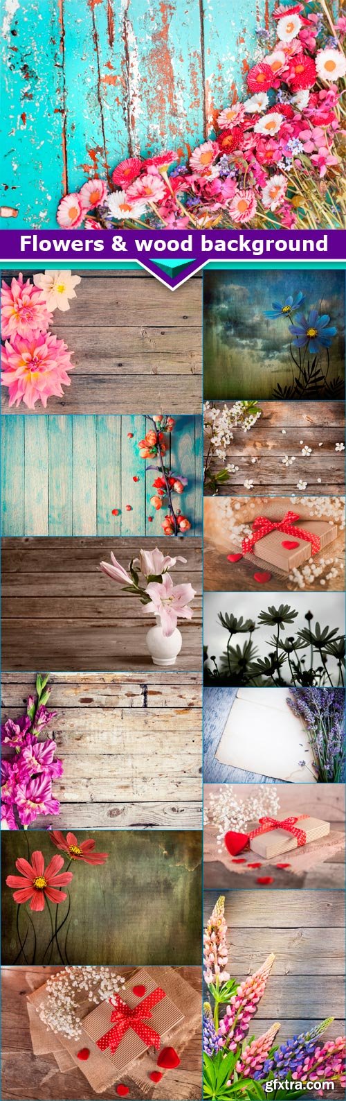 Flowers & wood background 14x JPEG