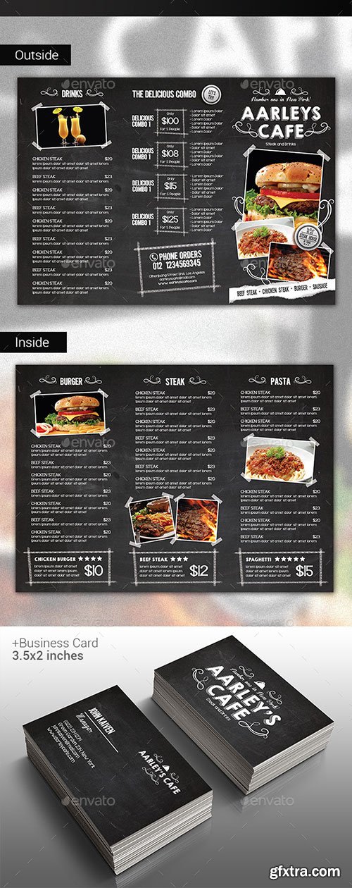 GraphicRiver - Blackboard Food Menu (Trifold) + Business Card 9897895