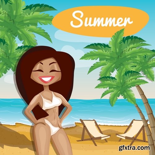 Collection of vector illustration picture summer vacation travel beach sea cocktail 25 Eps