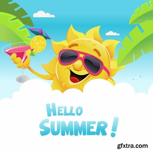 Collection of vector illustration picture summer vacation travel beach sea cocktail 25 Eps