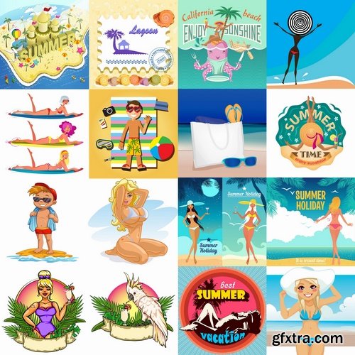 Collection of vector illustration picture summer vacation travel beach sea cocktail 25 Eps