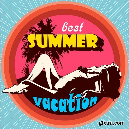 Collection of vector illustration picture summer vacation travel beach sea cocktail 25 Eps