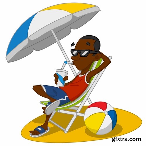 Collection of vector illustration picture summer vacation travel beach sea cocktail 25 Eps