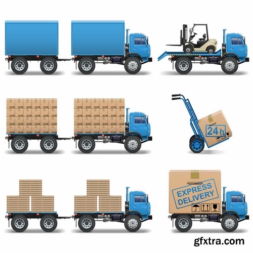 Collection of vector image of various transport truck vehicle business 25 Eps