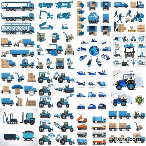 Collection of vector image of various transport truck vehicle business 25 Eps