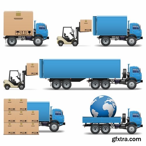 Collection of vector image of various transport truck vehicle business 25 Eps