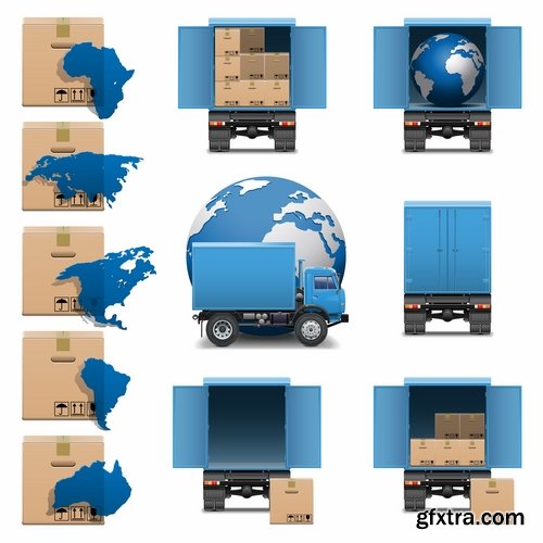 Collection of vector image of various transport truck vehicle business 25 Eps