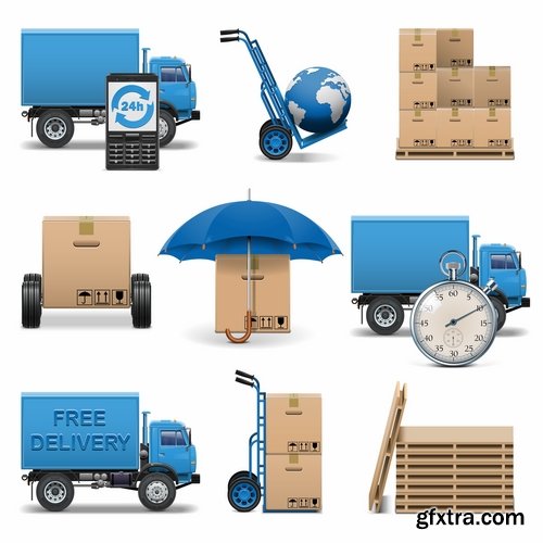 Collection of vector image of various transport truck vehicle business 25 Eps