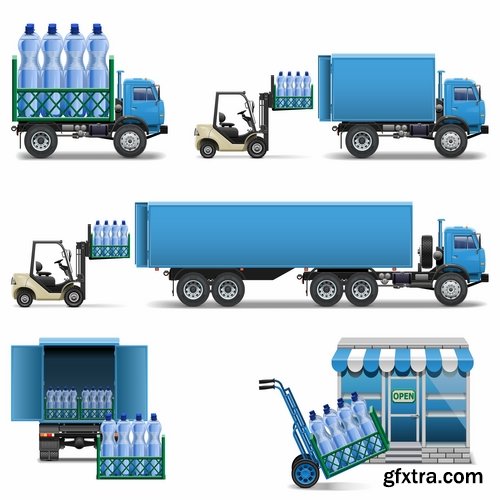 Collection of vector image of various transport truck vehicle business 25 Eps