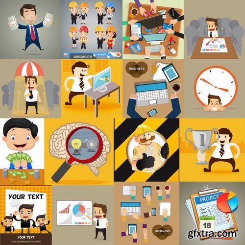 Collection of vector cartoon image of different professions infographics businessman #2-25 Eps