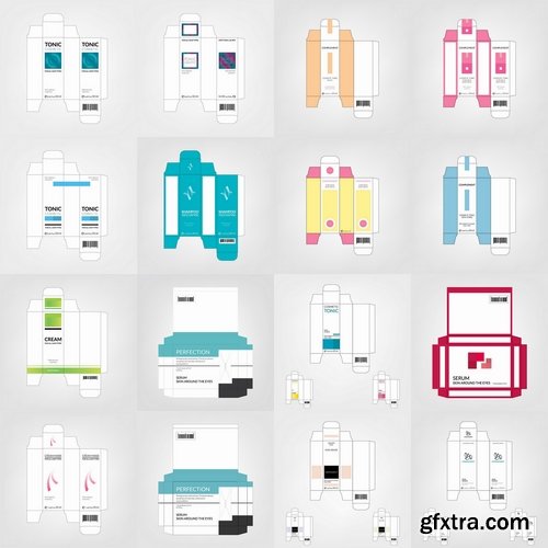 Collection of vector image template box packaging for bottles tubes capacitance 25 Eps